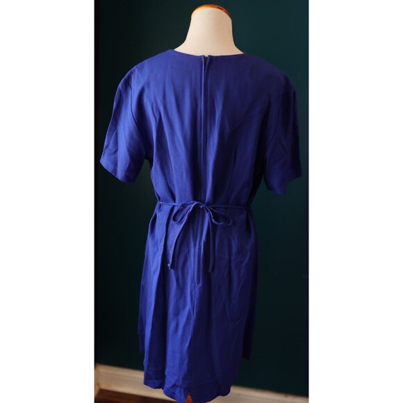 Vintage 80s 90s Tori Alexander Royal Blue Retro Button Down Embroidered Dress 10 - Picture 9 of 12